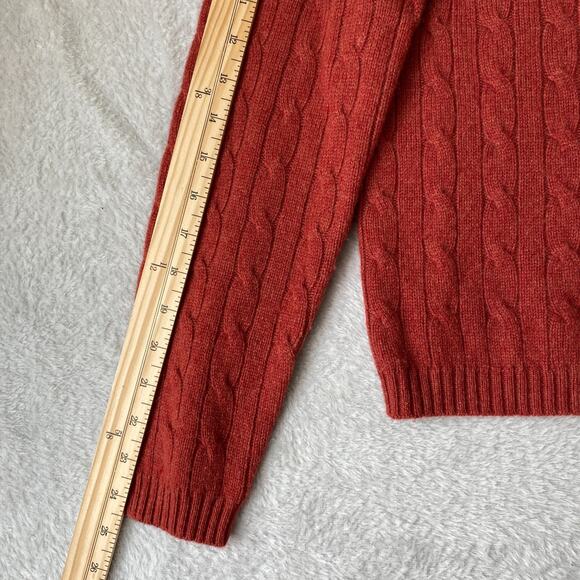 f. matthews Cable Knit Cashmere Sweater Women Size L Rust Fall Crew Neck Preppy - Picture 8 of 9